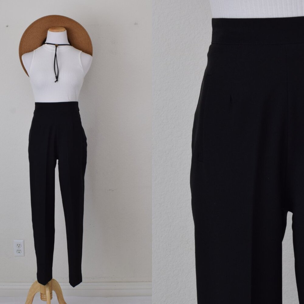 Vintage 90s Polyester High WaistedBlack Trousers size‎ 7 by Mixed Blues Clothing